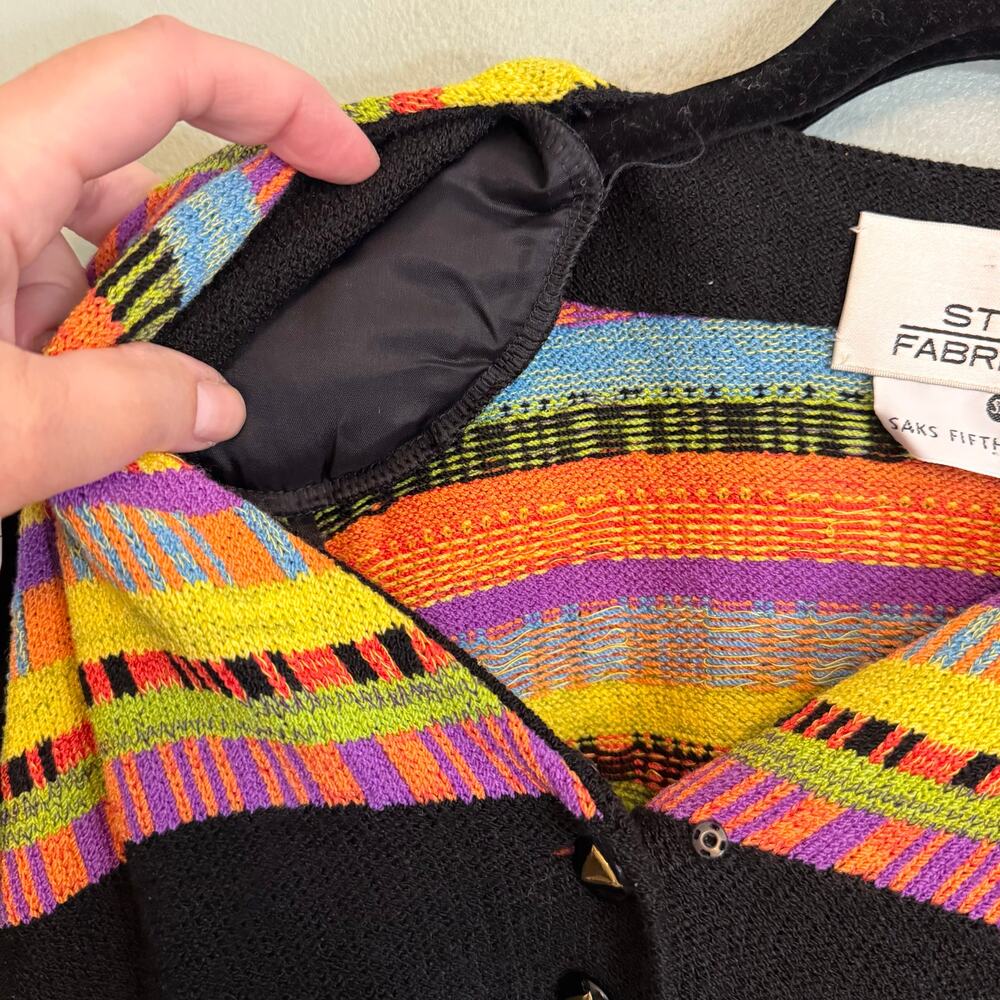 Vintage Steve 80s Fabrikant Wool Sweater Dress Large Black Colorful Retro Unique - Picture 7 of 9